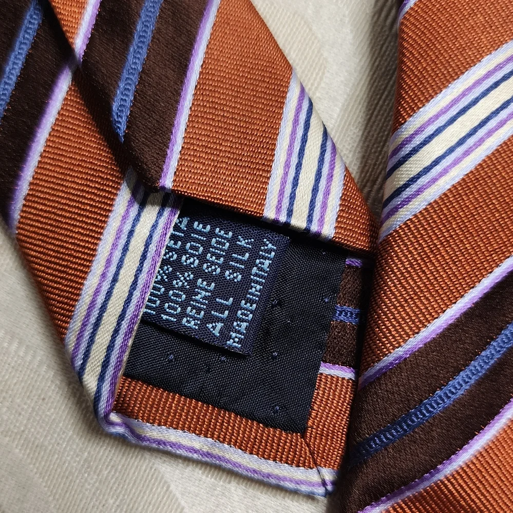 VINTAGE MASSIMO BIZZOCCHI SILK STRIPED TIE MADE IN ITALY ORANGE BLUE